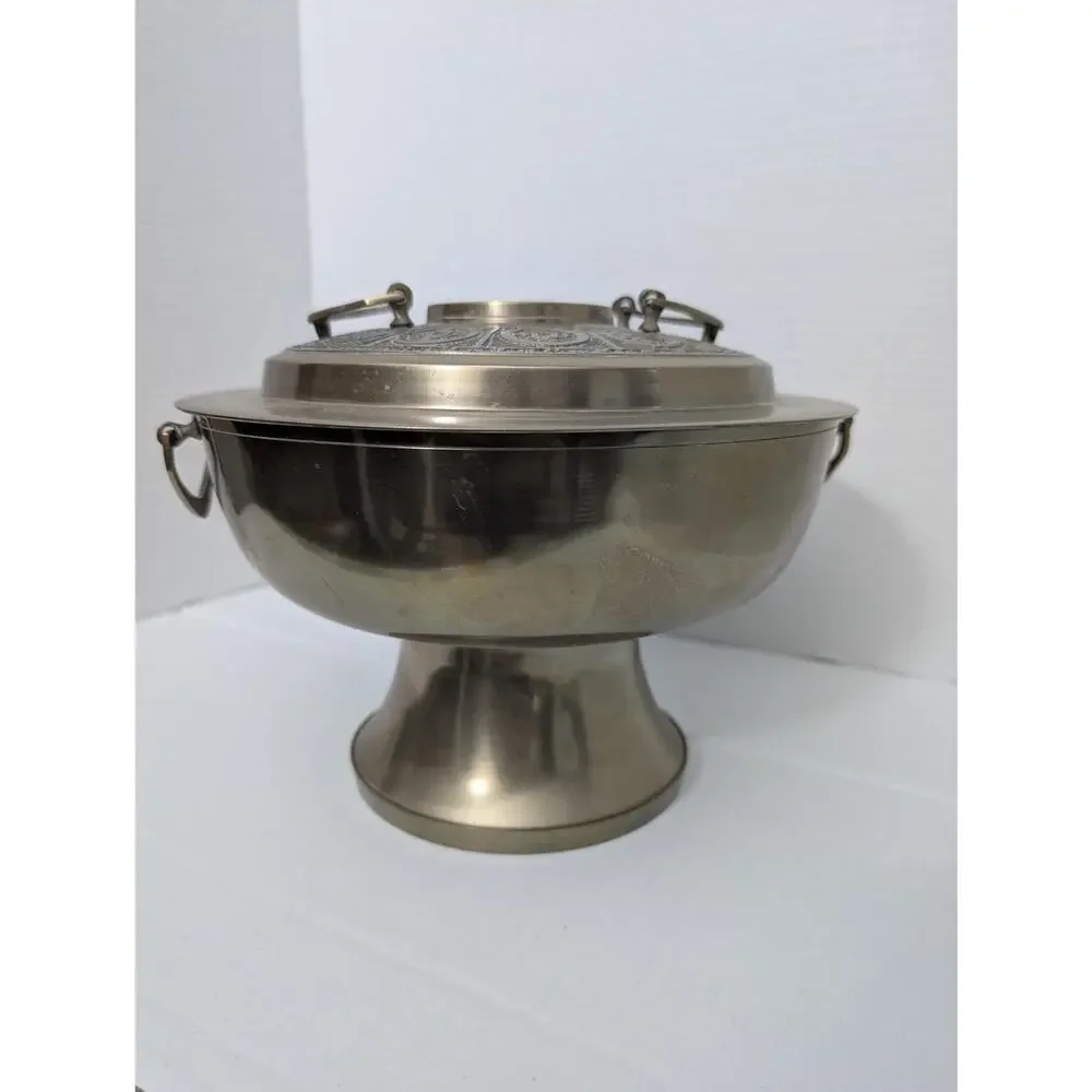 Vintage Korean Sinseollo Brass Hot Pot Steamer Royal Court Cookware Chafing Dish